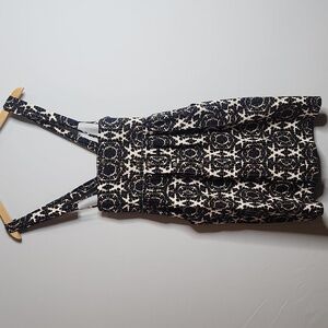 Black and Cream Patterned Pinafore Dress